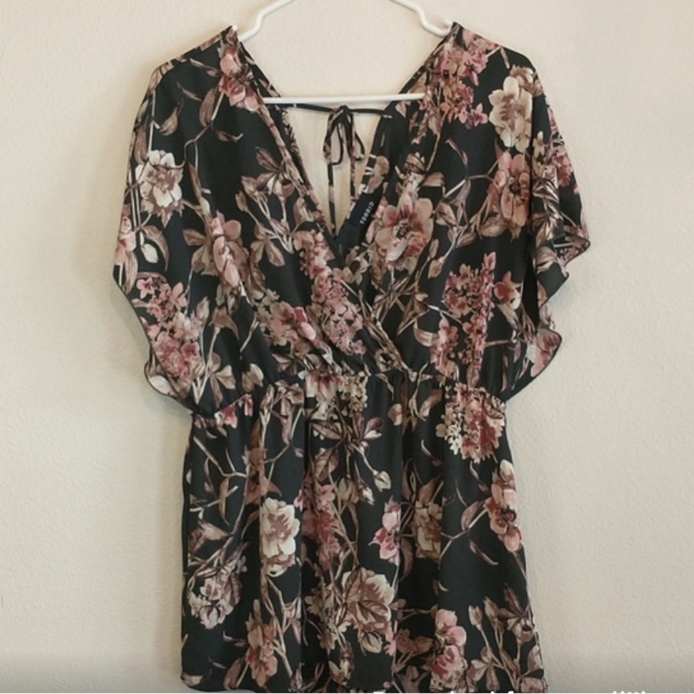 TORRID Boho Floral Shirred Waist Babydoll Blouse Flowy Sleeves Key Tie Size 0